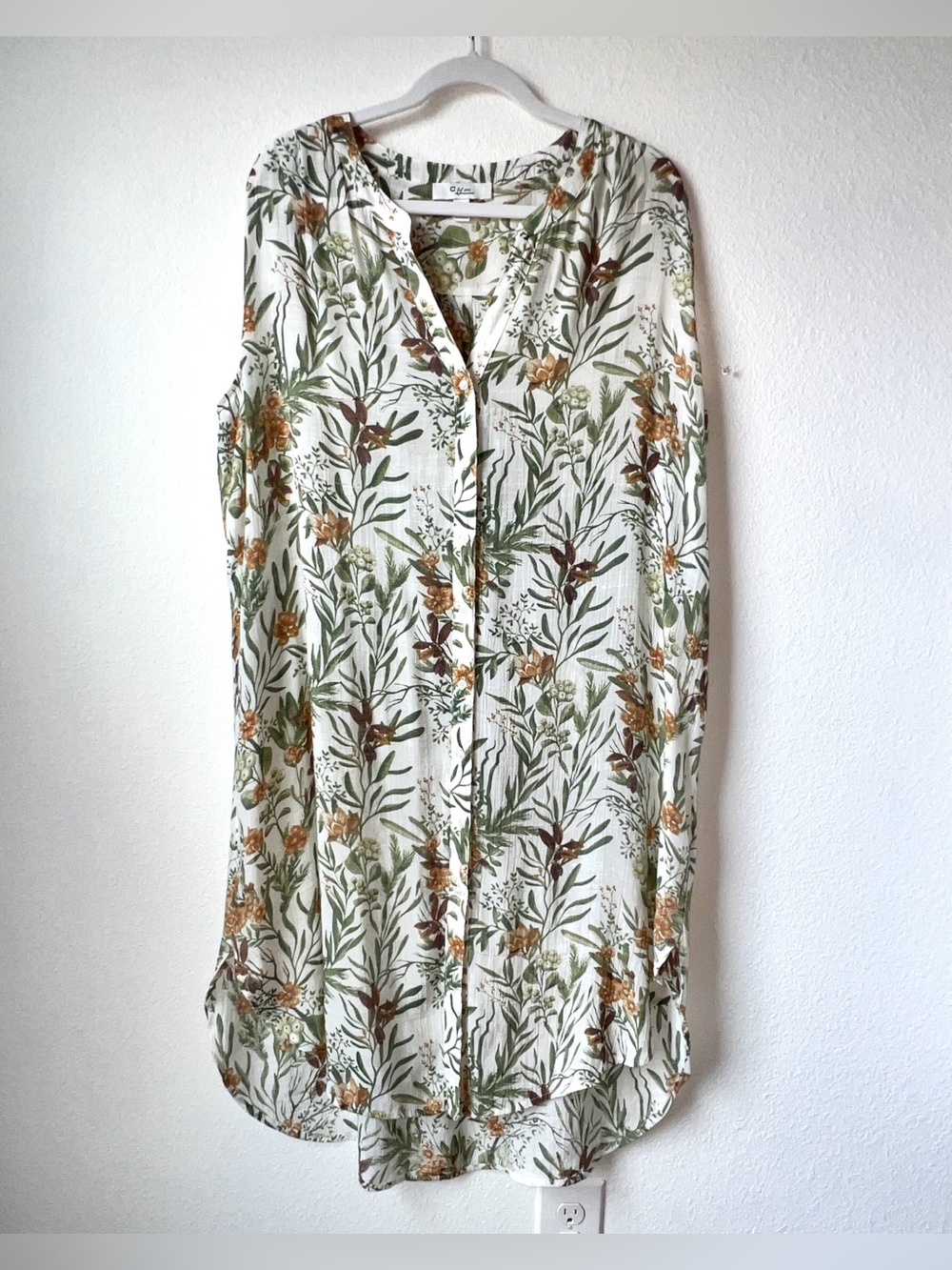 C by One Floral Leaf Print Sleeveless Shirt Dress Plus Size 1X Hi-Low